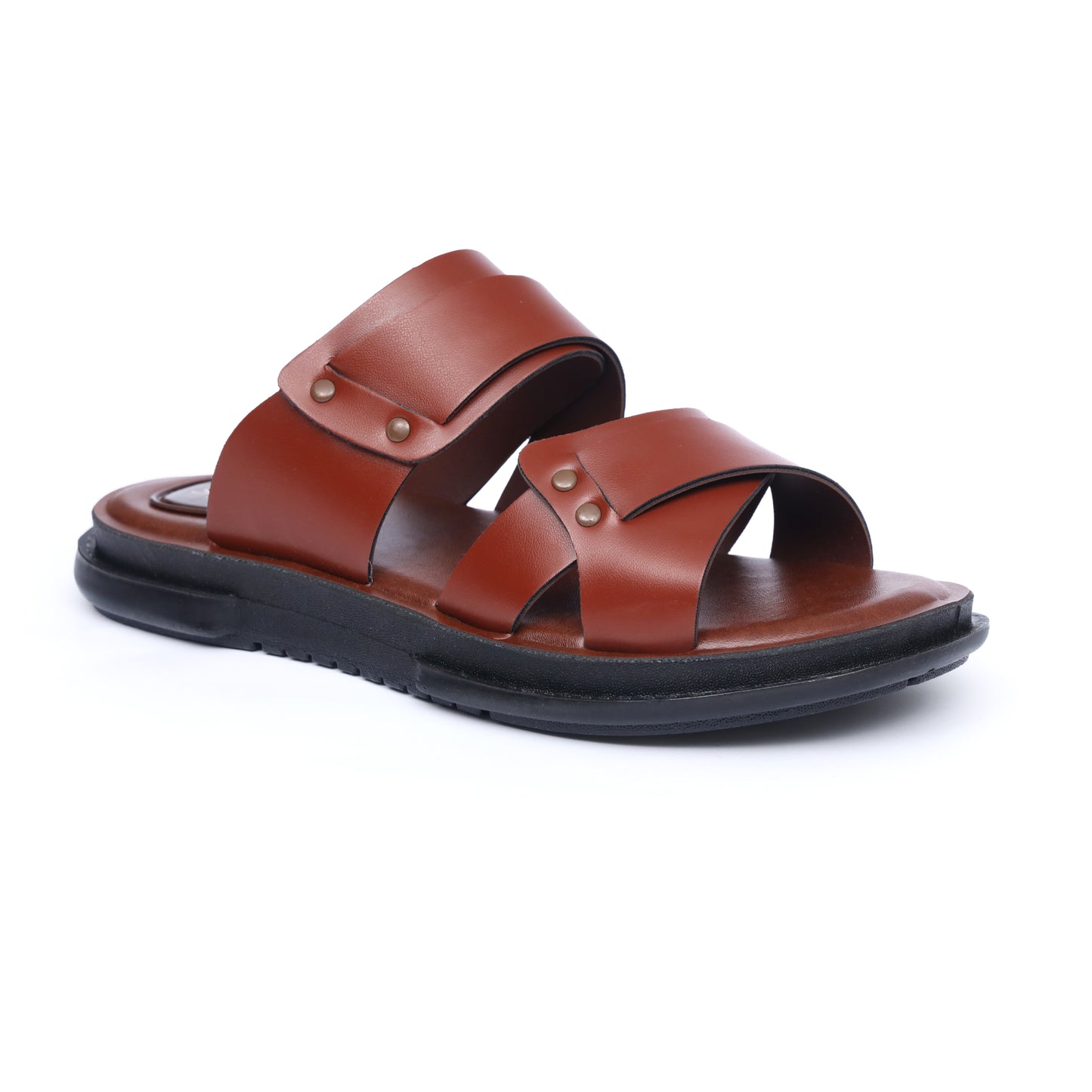Button-Strap Tan Slides