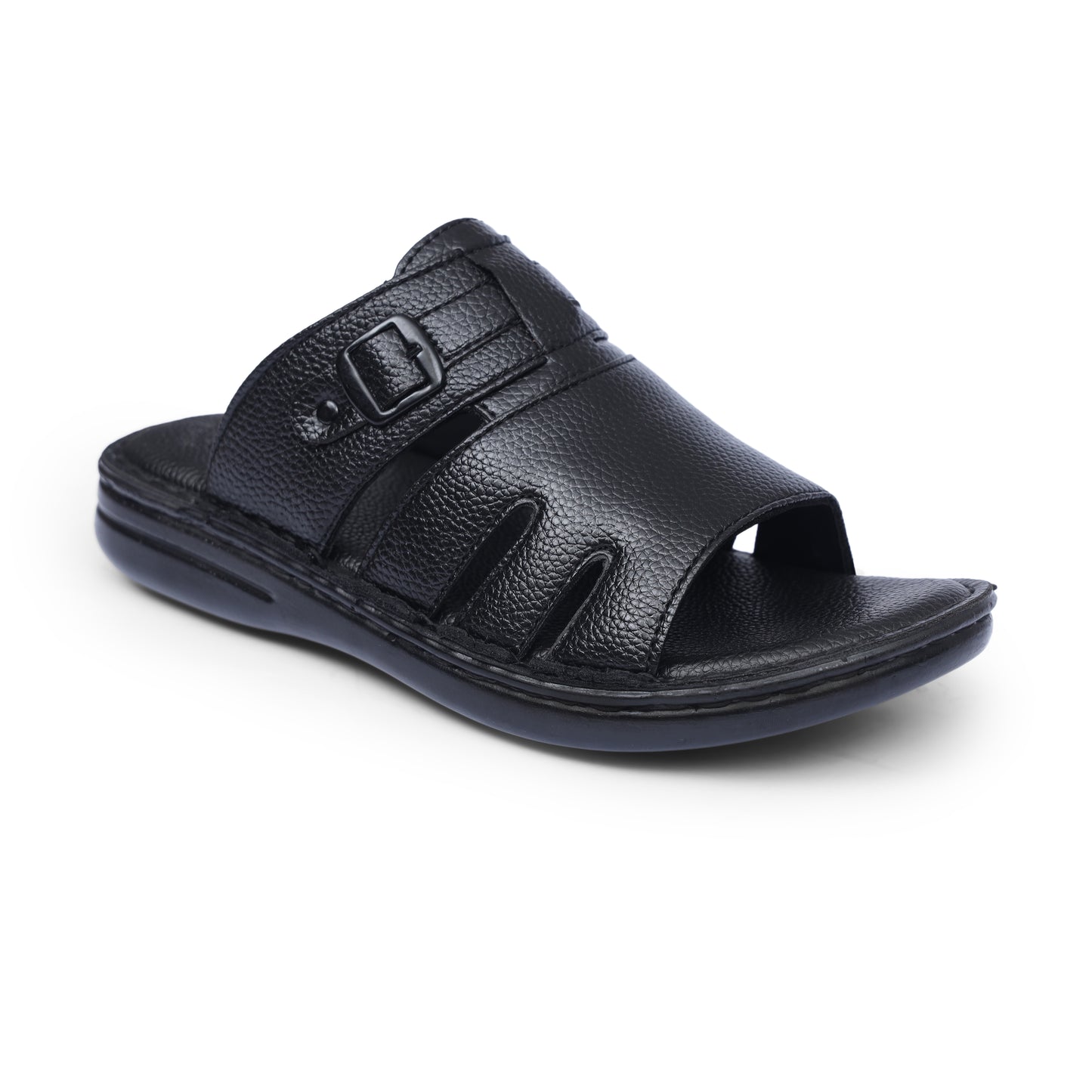 Grain Leather Black Handmade Chappal - T12