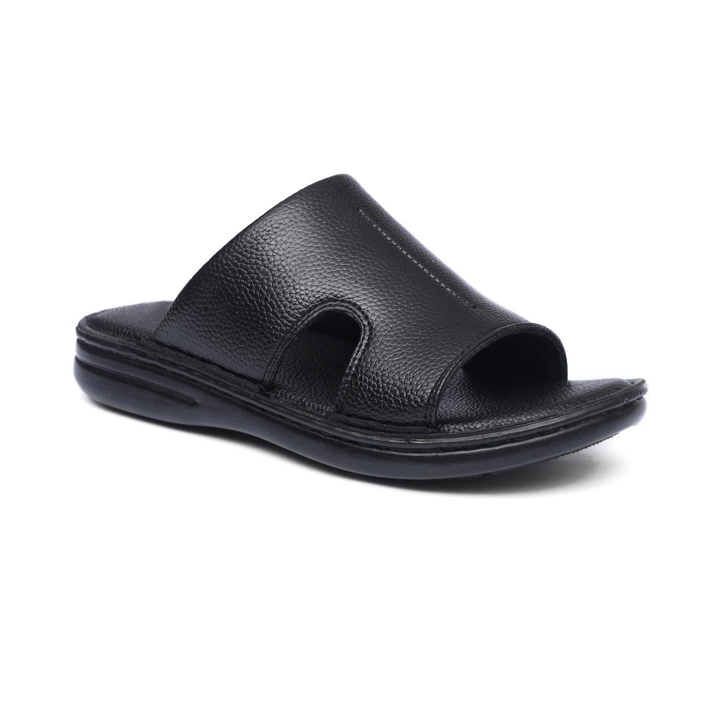 Grain Leather Black Handmade Chappal - T10