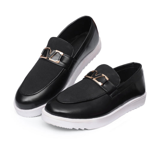 Black Suede Leather Buckle Loafer – F1