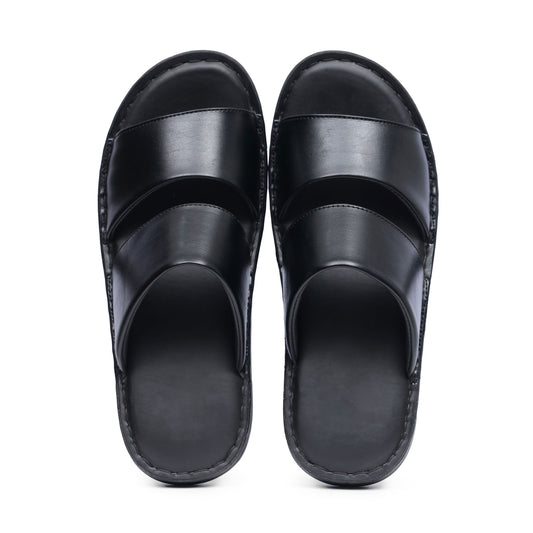 Black Strap Pure Cow Leather Chappal - T1