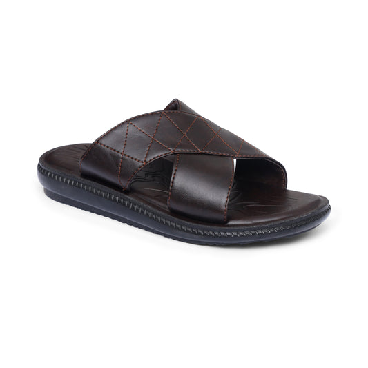 Brown Quilted Pure Leather Slides - FL - 03