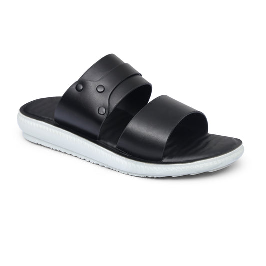 Black Dual-Strap Pure Leather Slides - FL - 02