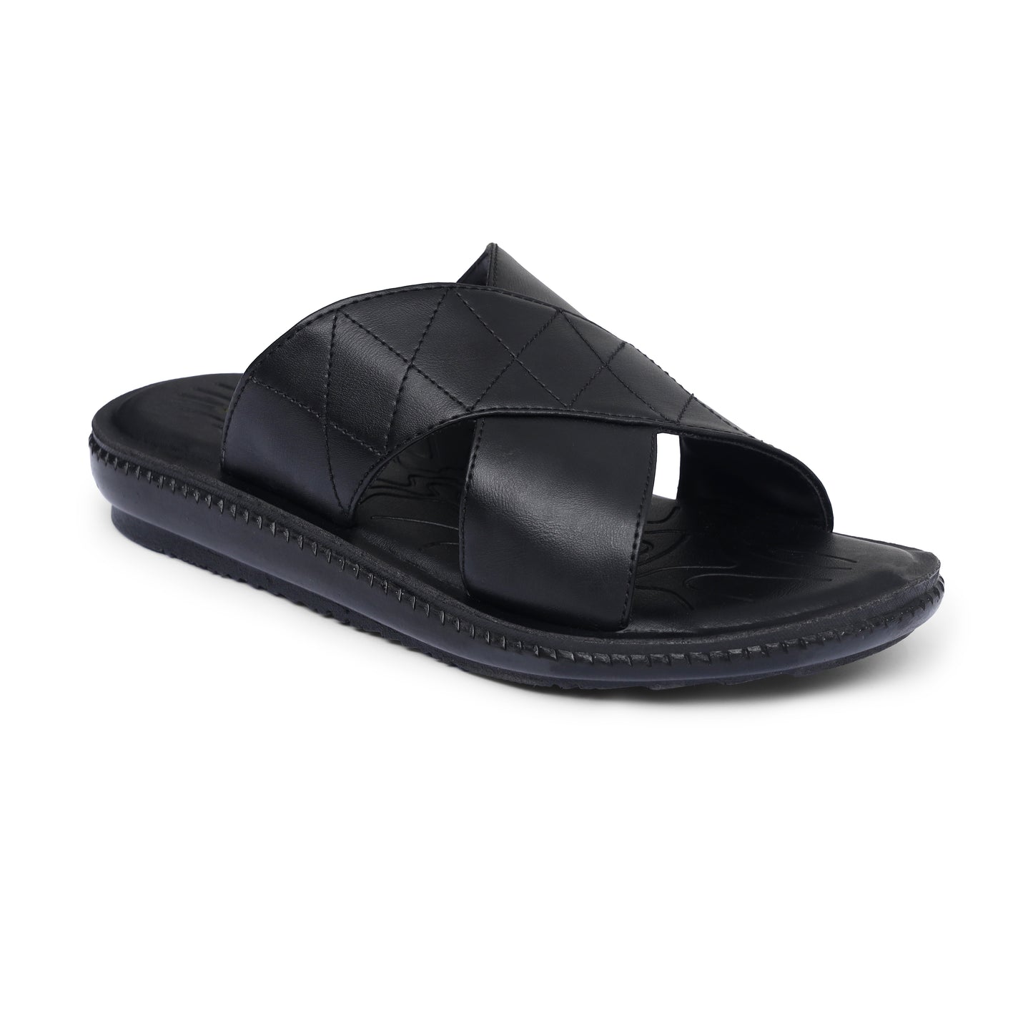 Black Quilted Pure Leather Slides - FL - 03