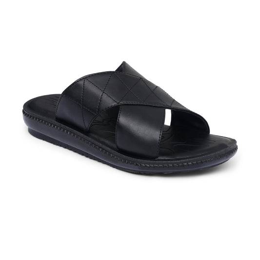 Black Quilted Pure Leather Slides - FL - 03