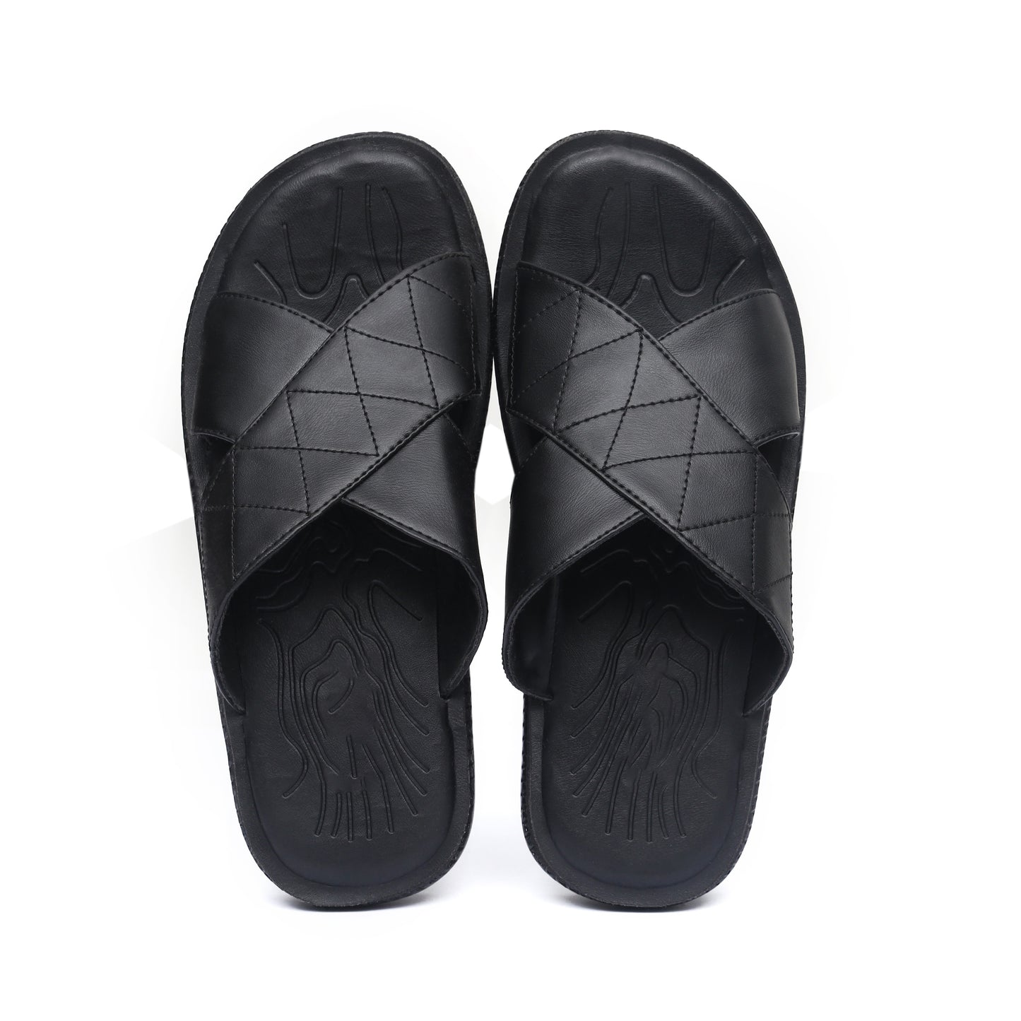 Black Quilted Pure Leather Slides - FL - 03