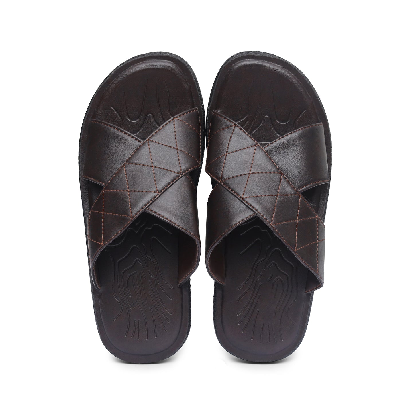 Brown Quilted Pure Leather Slides - FL - 03
