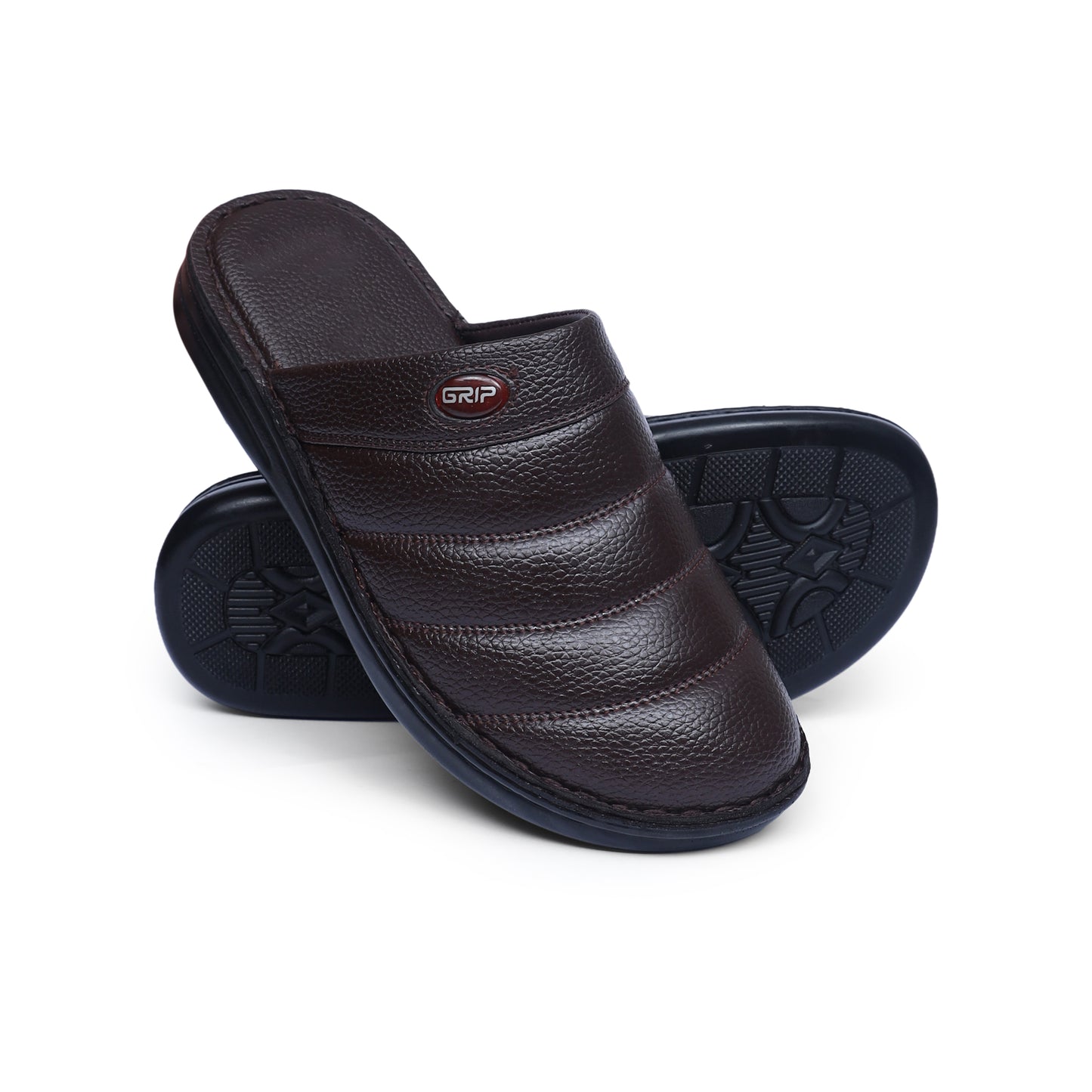 Grain Leather Brown Handmade Mule - T14