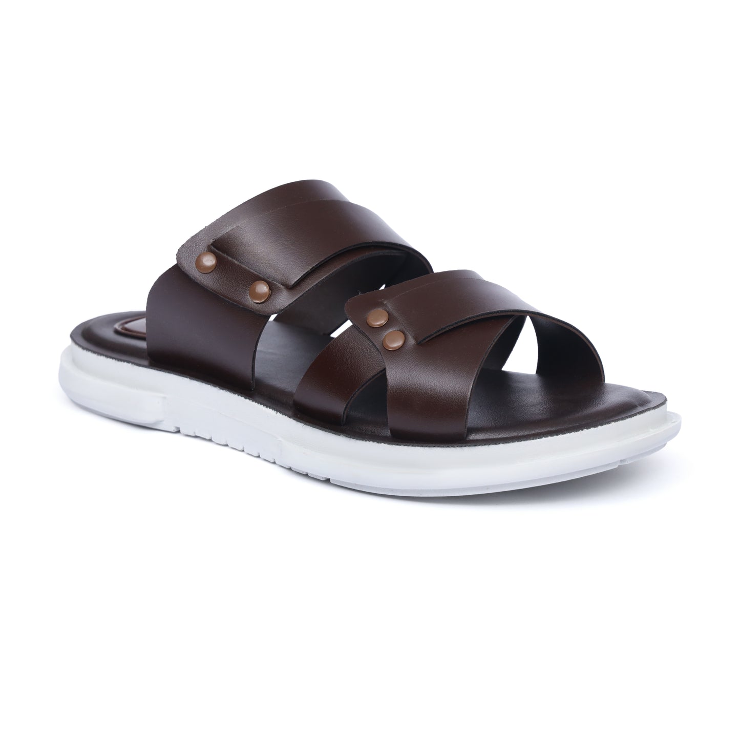 Button-Strap Brown Slides
