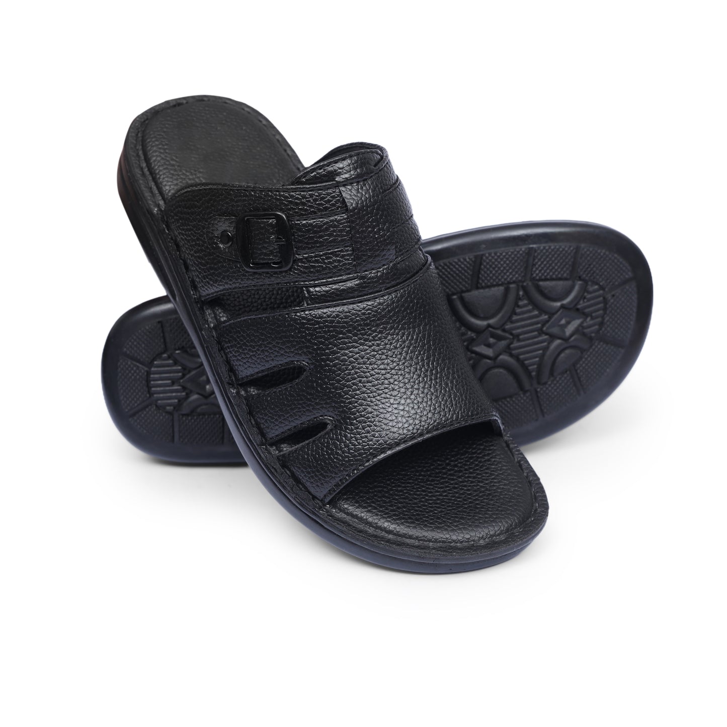 Grain Leather Black Handmade Chappal - T12
