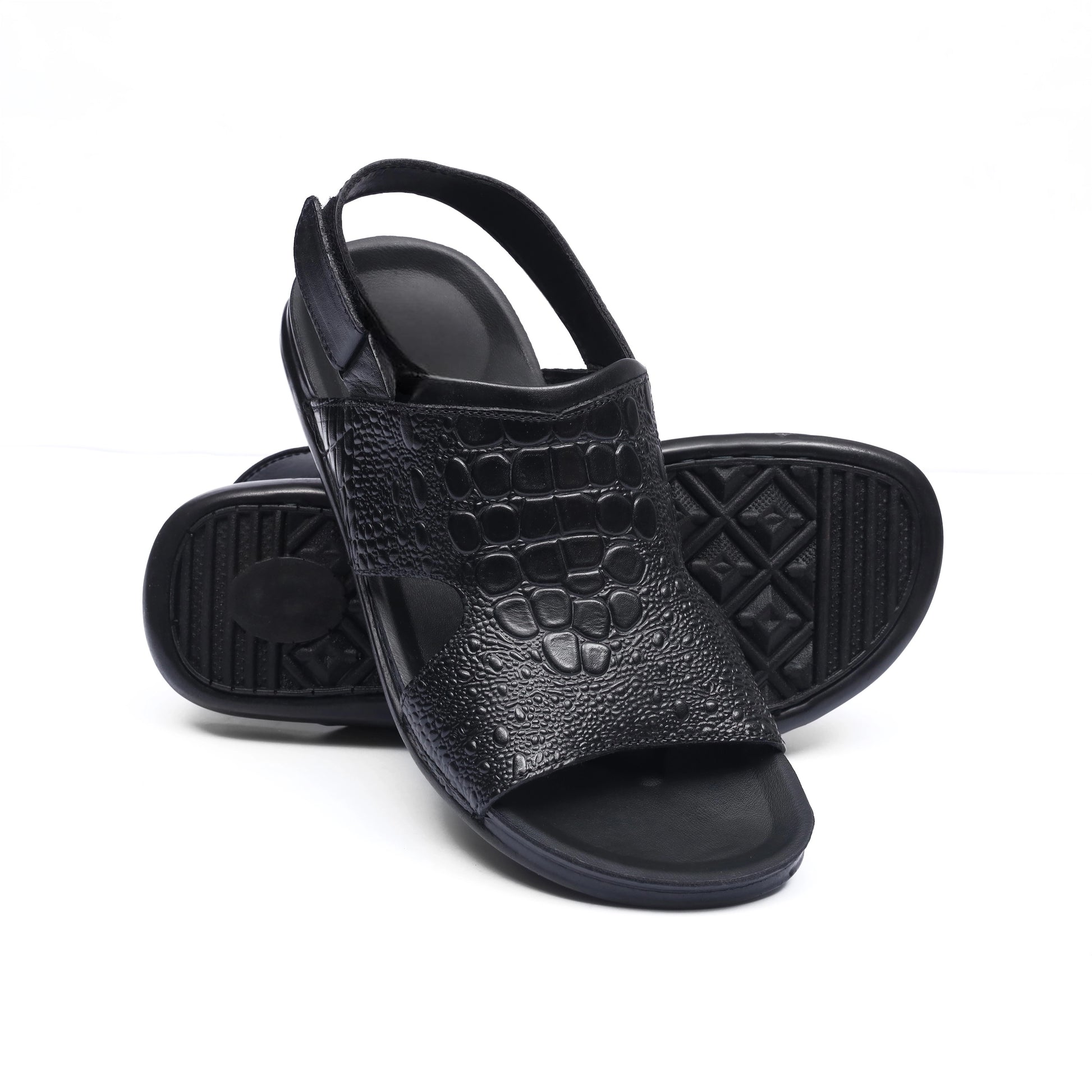 Black Pure Croc Leather Sandal - CL - 0359 - JOGGY