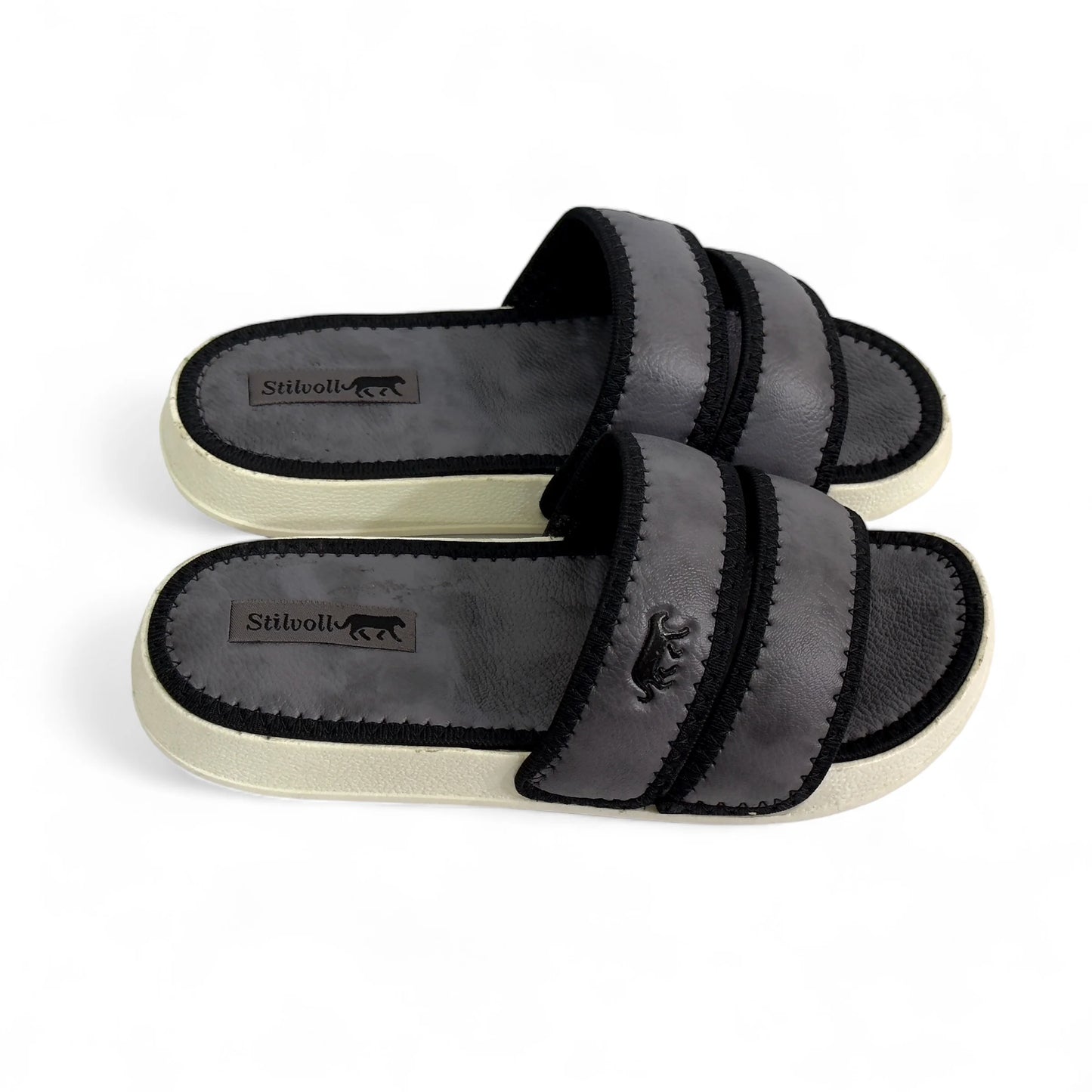 Dark Grey Strap Pure Leather Slides - HE - 4 - JOGGY