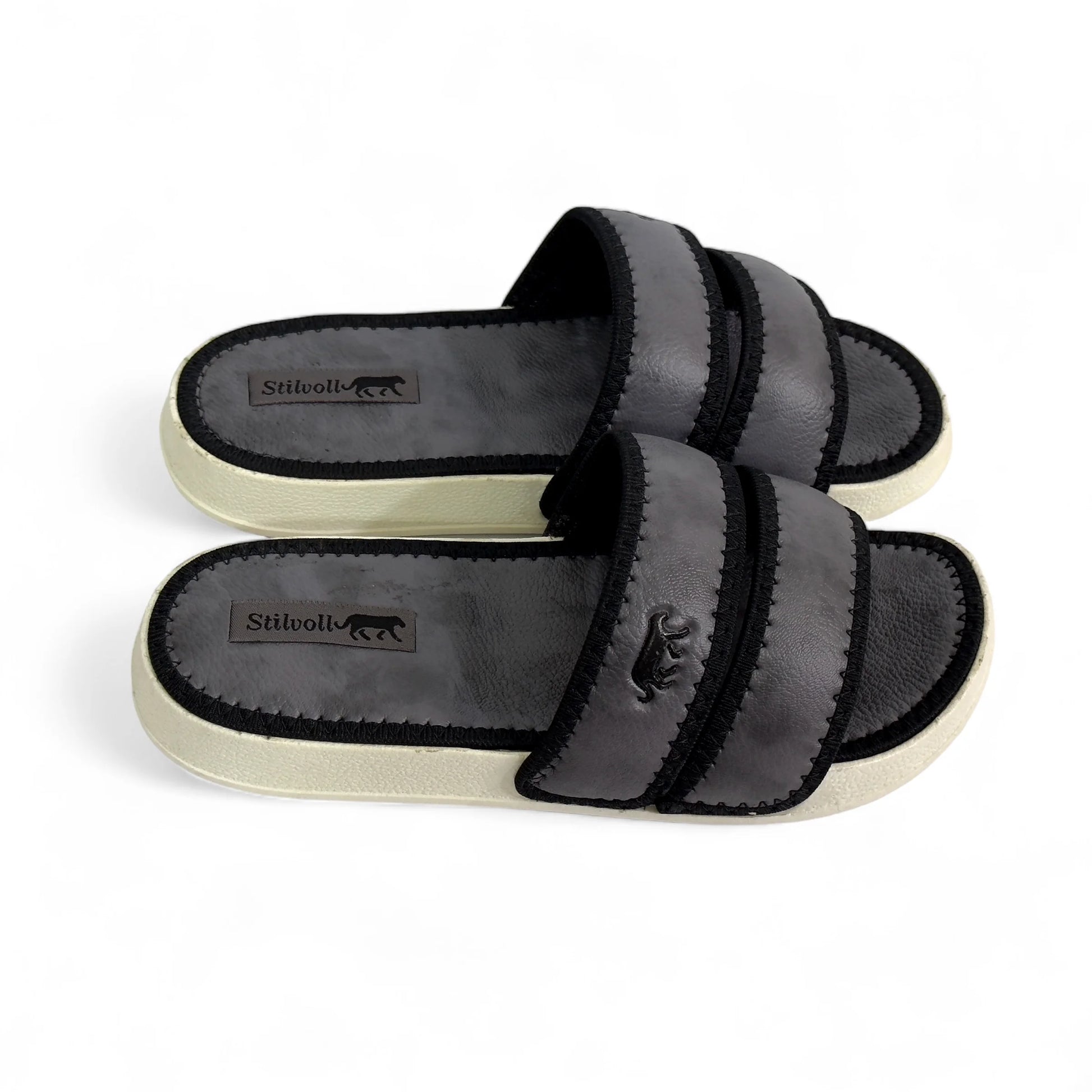 Dark Grey Strap Pure Leather Slides - HE - 4 - JOGGY