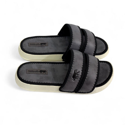 Dark Grey Strap Pure Leather Slides - HE - 4 - JOGGY