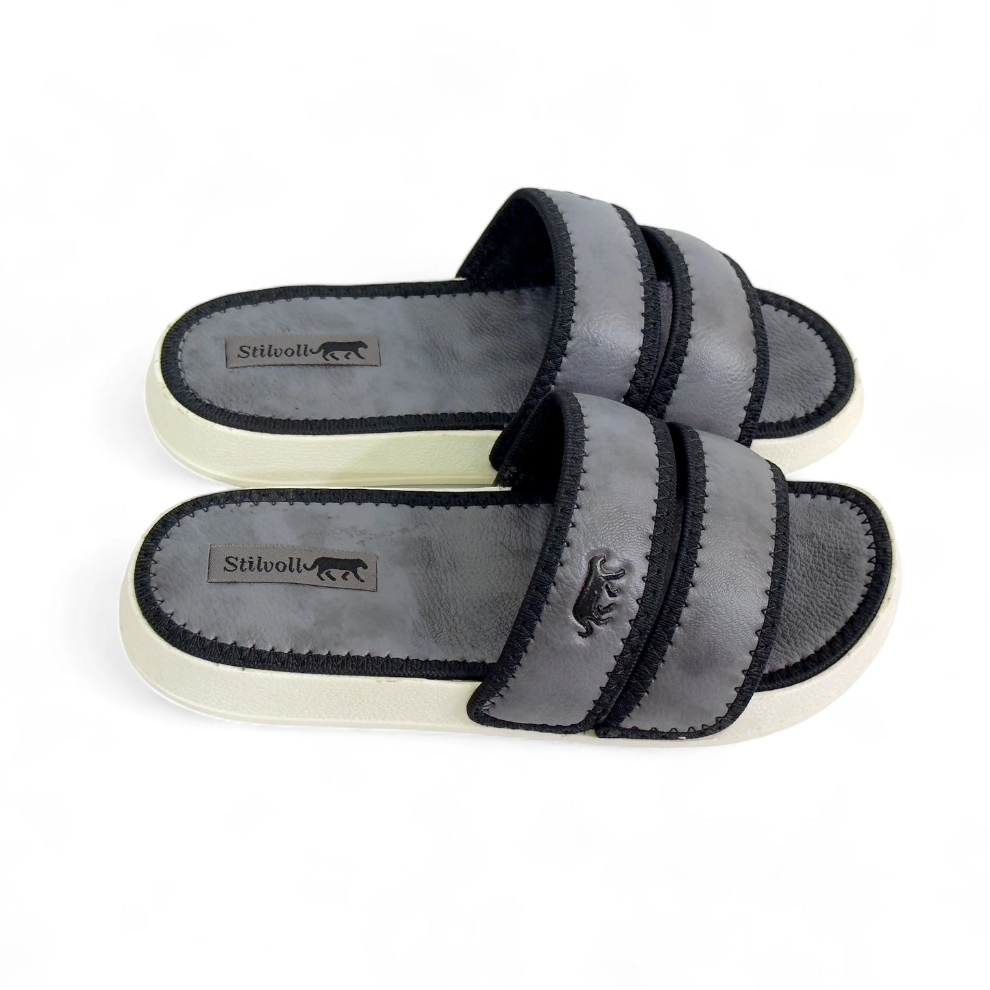 Ash Grey Strap Pure Leather Slides - HE - 4 - JOGGY