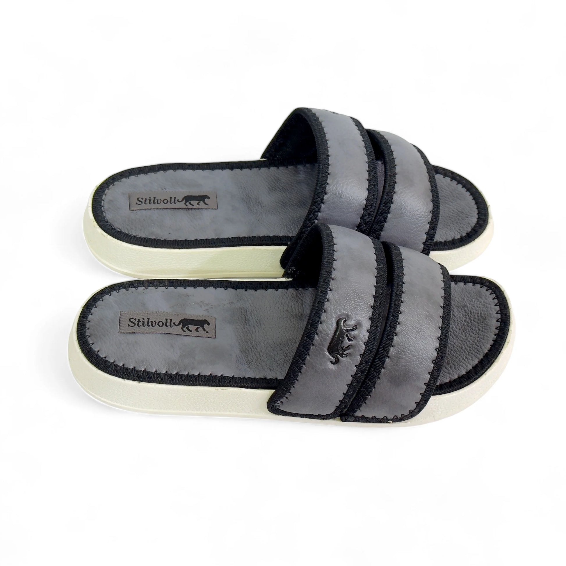 Ash Grey Strap Pure Leather Slides - HE - 4 - JOGGY