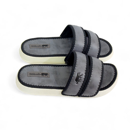 Ash Grey Strap Pure Leather Slides - HE - 4 - JOGGY