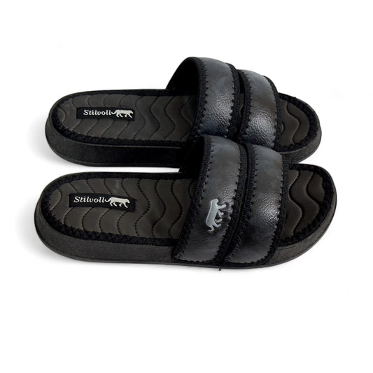 Black Strap Pure Leather Slides - HE - 4 - JOGGY