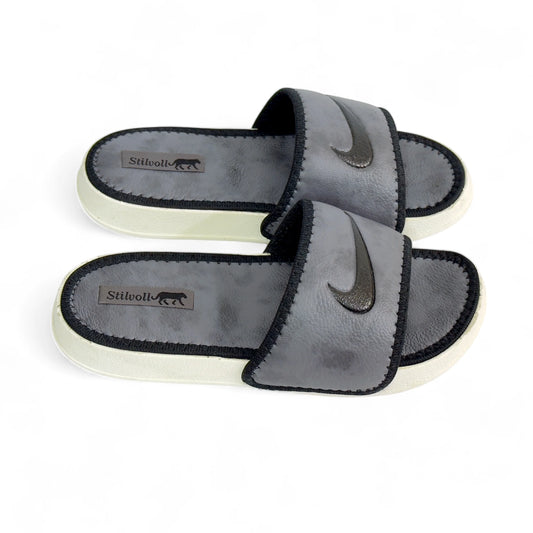 Ash Grey Pure Leather Nike Slides - HE - 3 - JOGGY