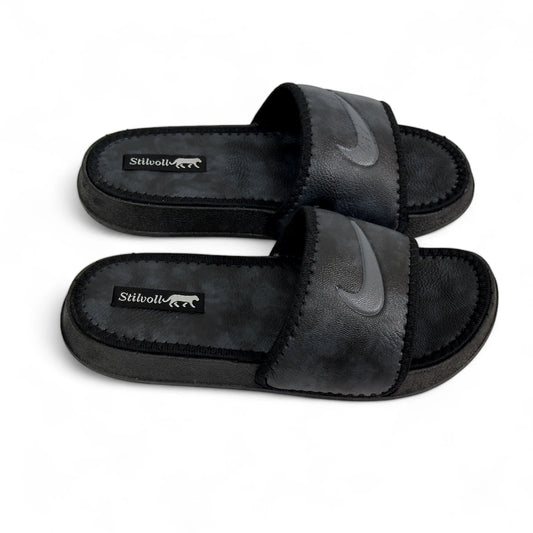 Black Pure Leather Nike Slides - HE - 3 - JOGGY