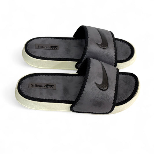 Dark Grey Pure Leather Nike Slides - HE - 3 - JOGGY