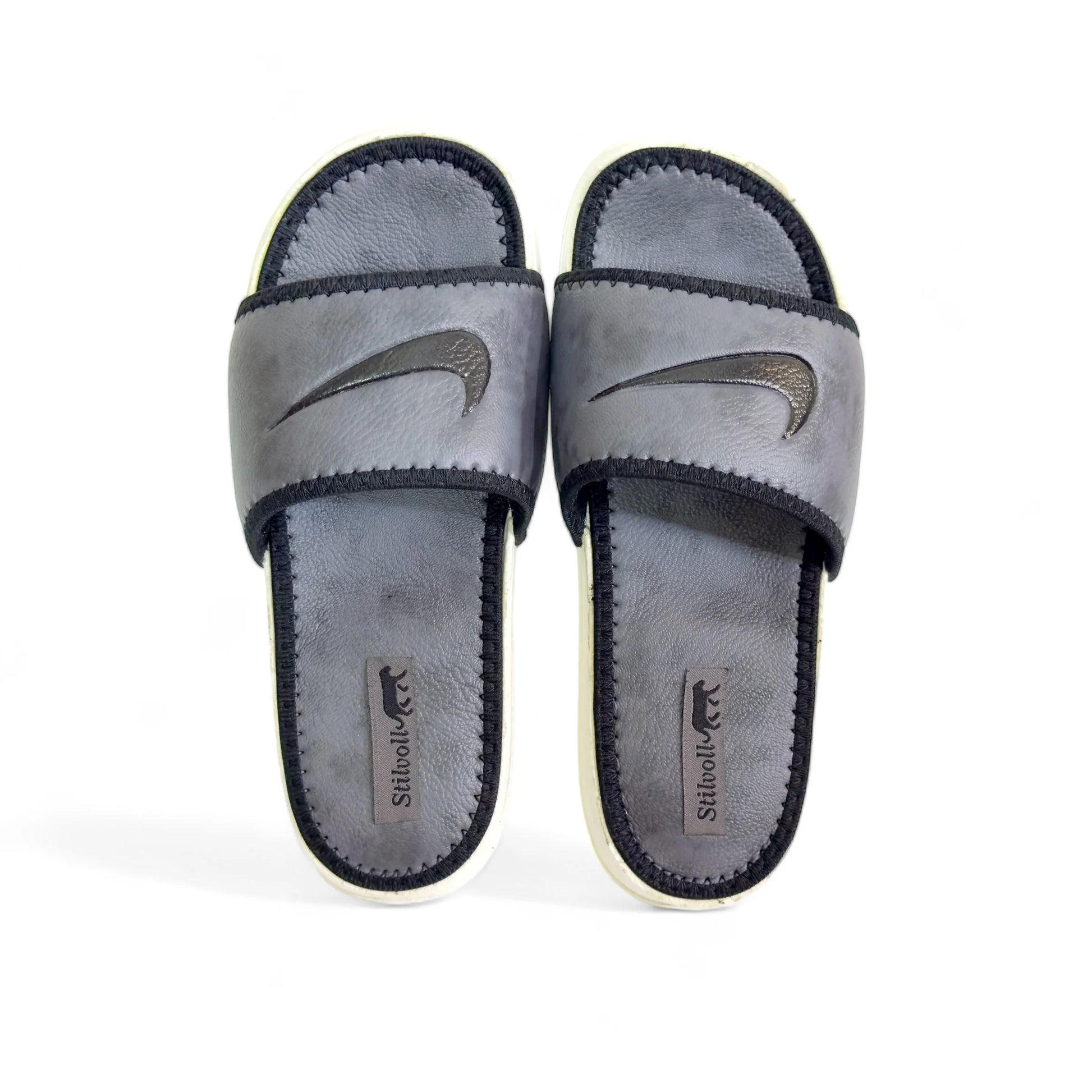 Ash Grey Pure Leather Nike Slides - HE - 3 - JOGGY