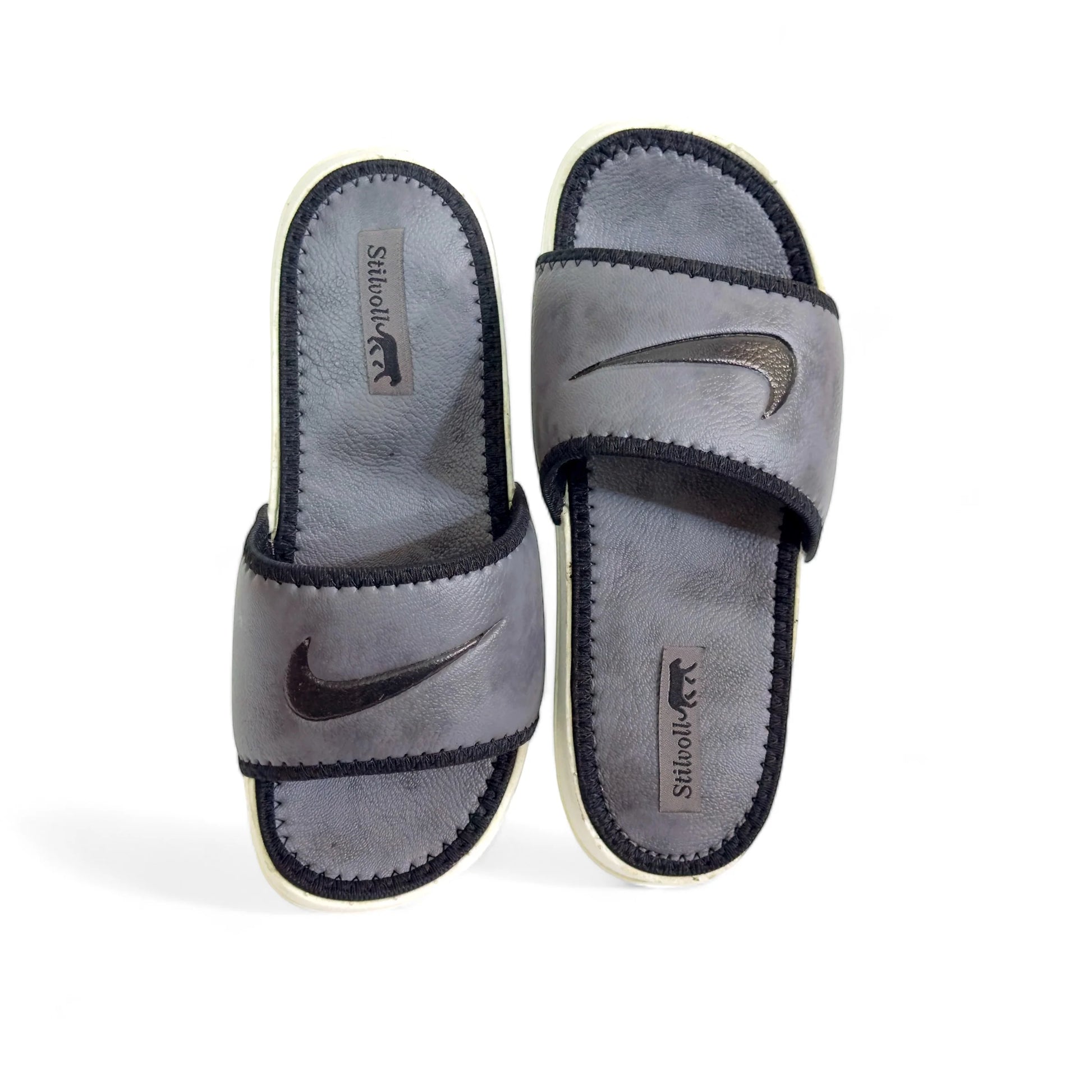 Ash Grey Pure Leather Nike Slides - HE - 3 - JOGGY