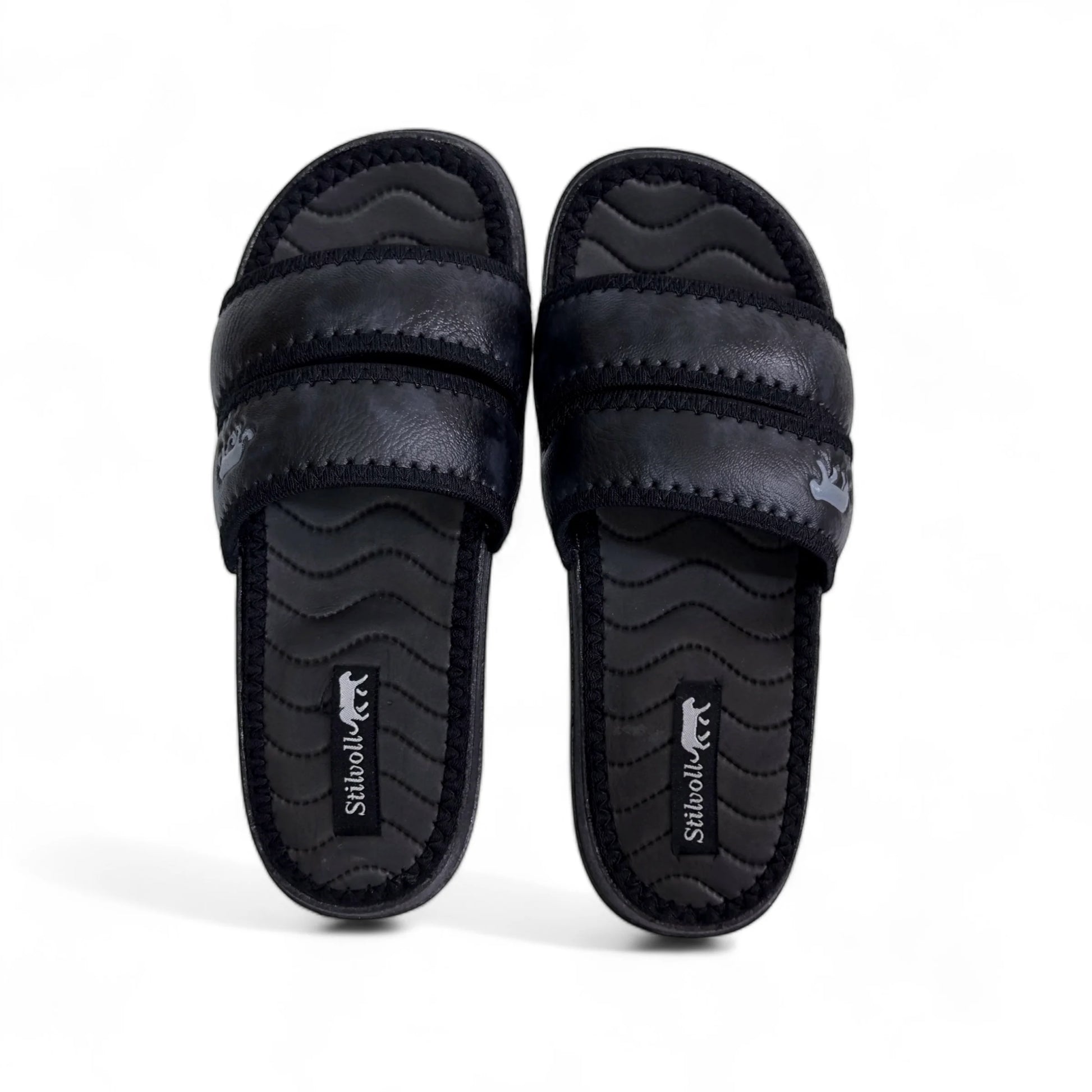 Black Strap Pure Leather Slides - HE - 4 - JOGGY