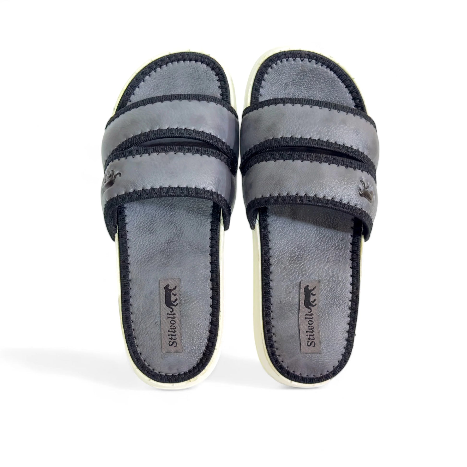 Ash Grey Strap Pure Leather Slides - HE - 4 - JOGGY