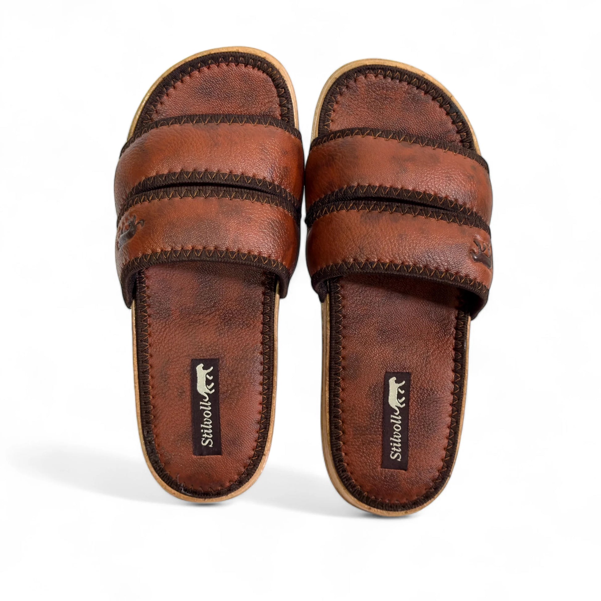 Brown Strap Pure Leather Slides - HE - 4 - JOGGY