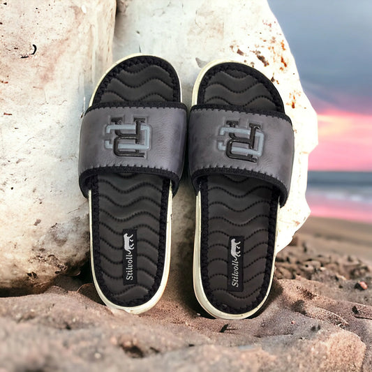 Dark Grey CR Pure Leather Slides - HE - 5 - JOGGY