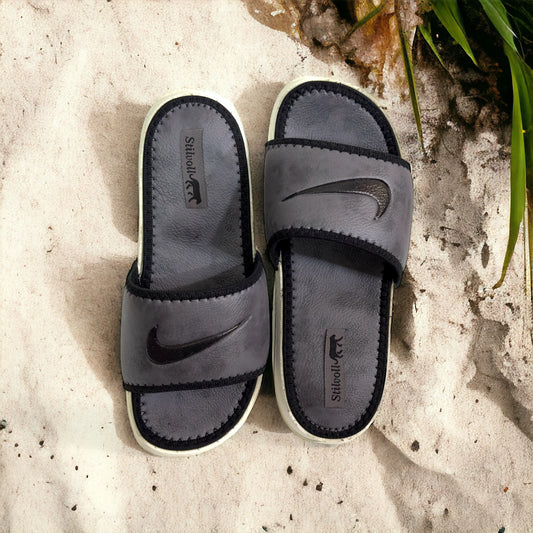 Dark Grey Pure Leather Nike Slides - HE - 3 - JOGGY