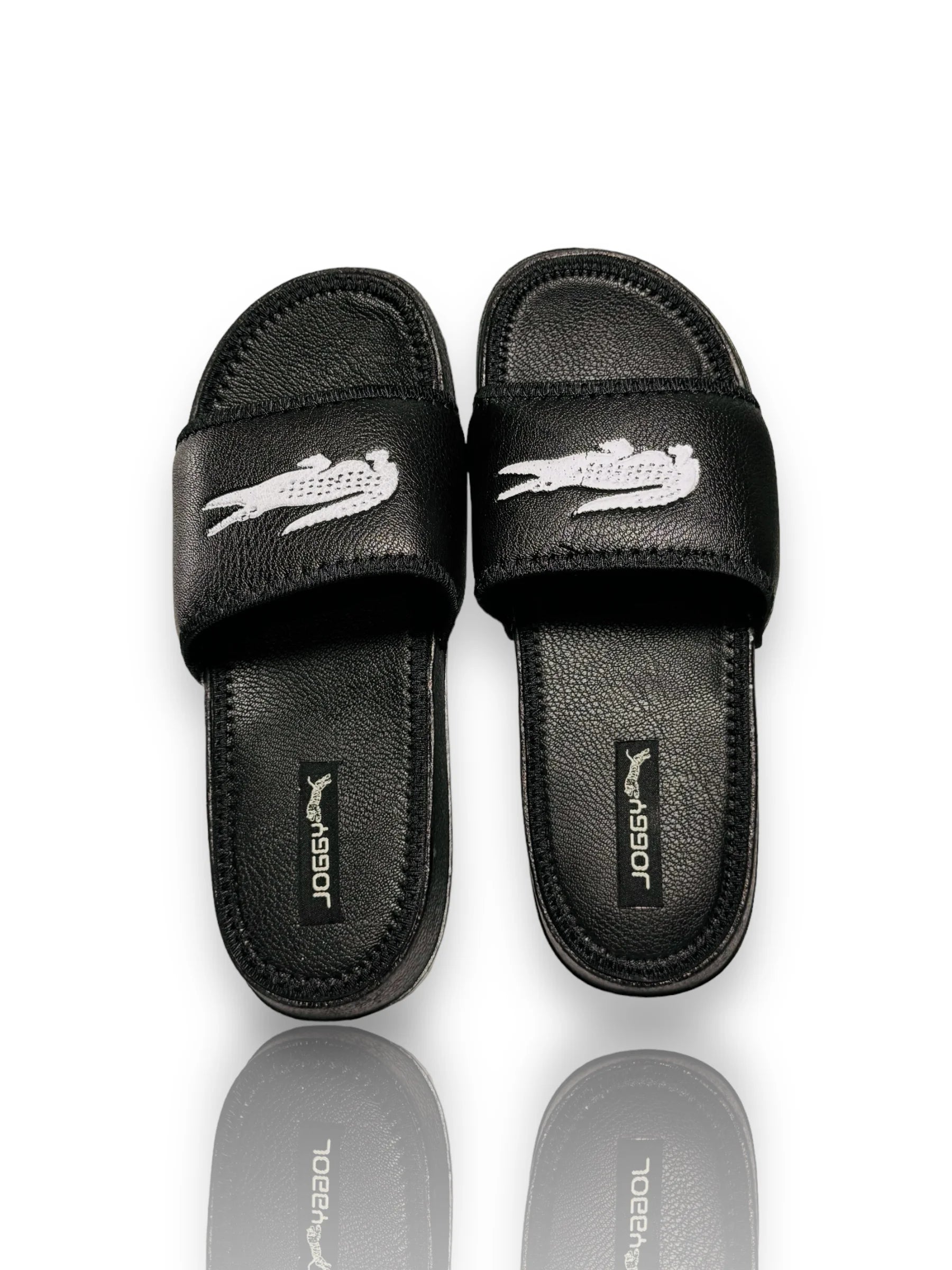 Black Lacoste Pure Leather Slides HE 6