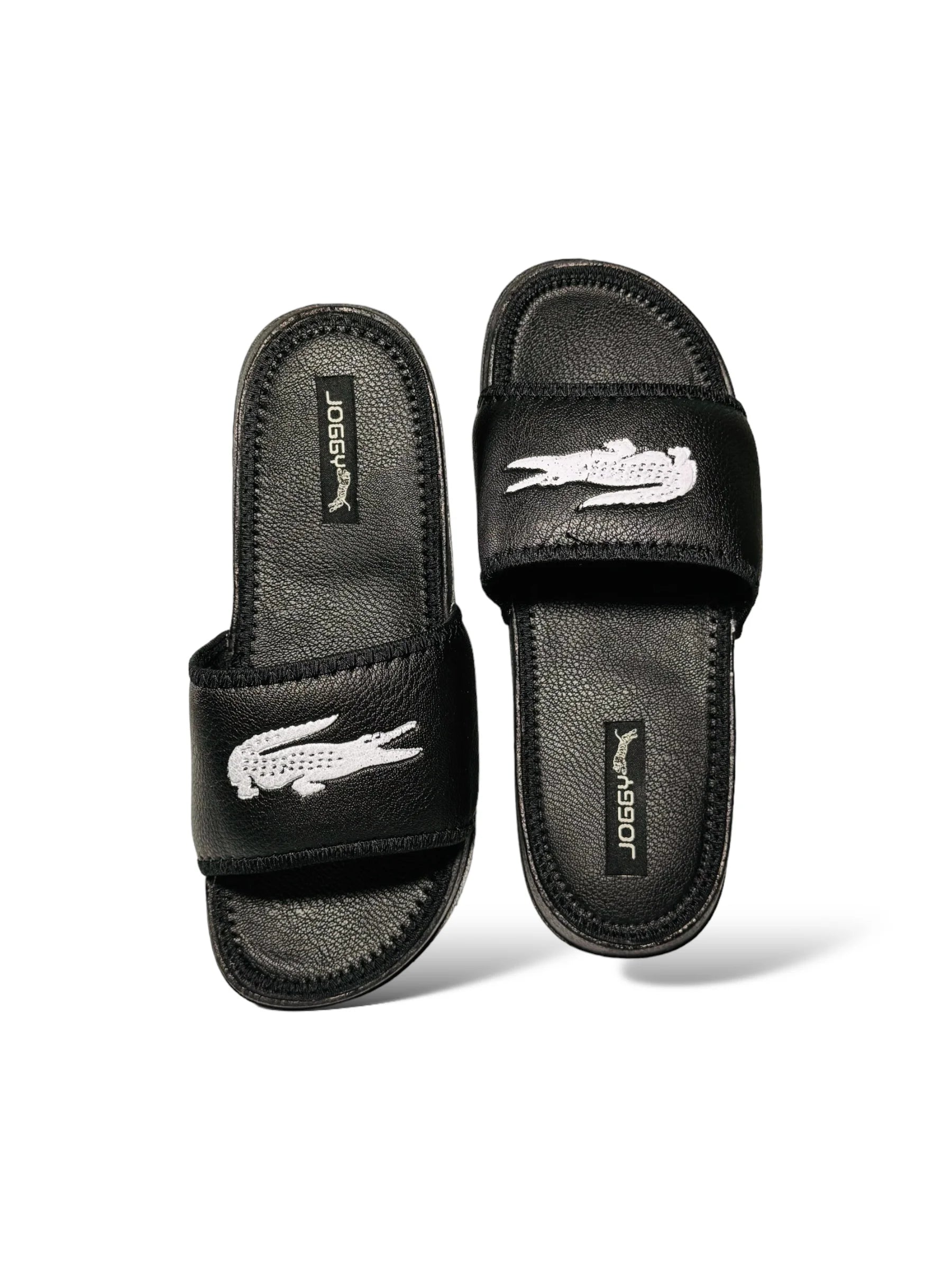 Black Lacoste Pure Leather Slides - HE – 6 - JOGGY