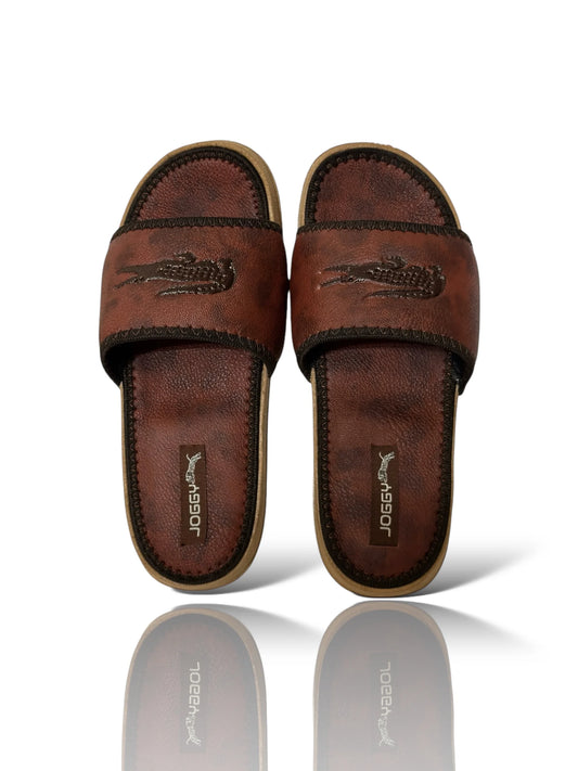 Brown Lacoste Pure Leather Slides - HE – 6 - JOGGY