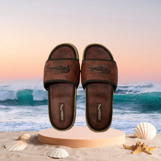 Brown Lacoste Pure Leather Slides - HE – 6 - JOGGY