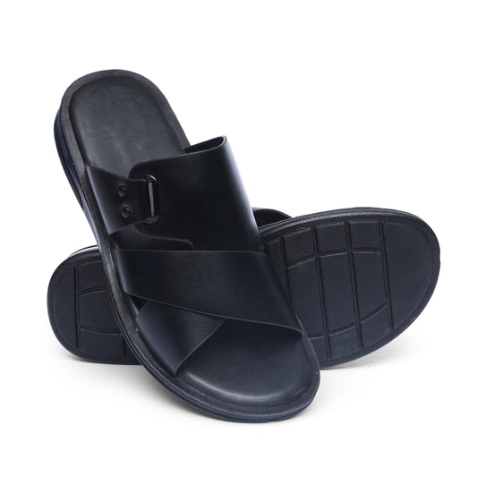 Cross-Buckled Black Slides - W8