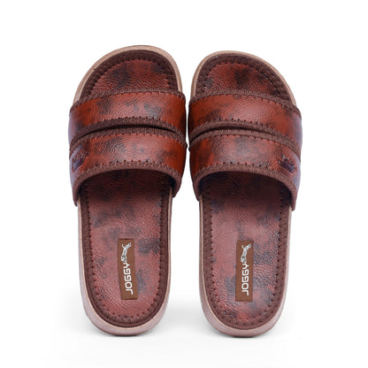 Premium Mustard Brown Strap Pure Leather Slides - HE - 4