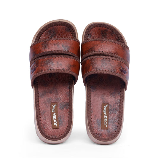 Premium Mustard Brown Strap Pure Leather Slides - HE - 4