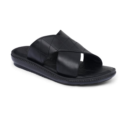 Black Quilted Pure Leather Slides - FL - 03