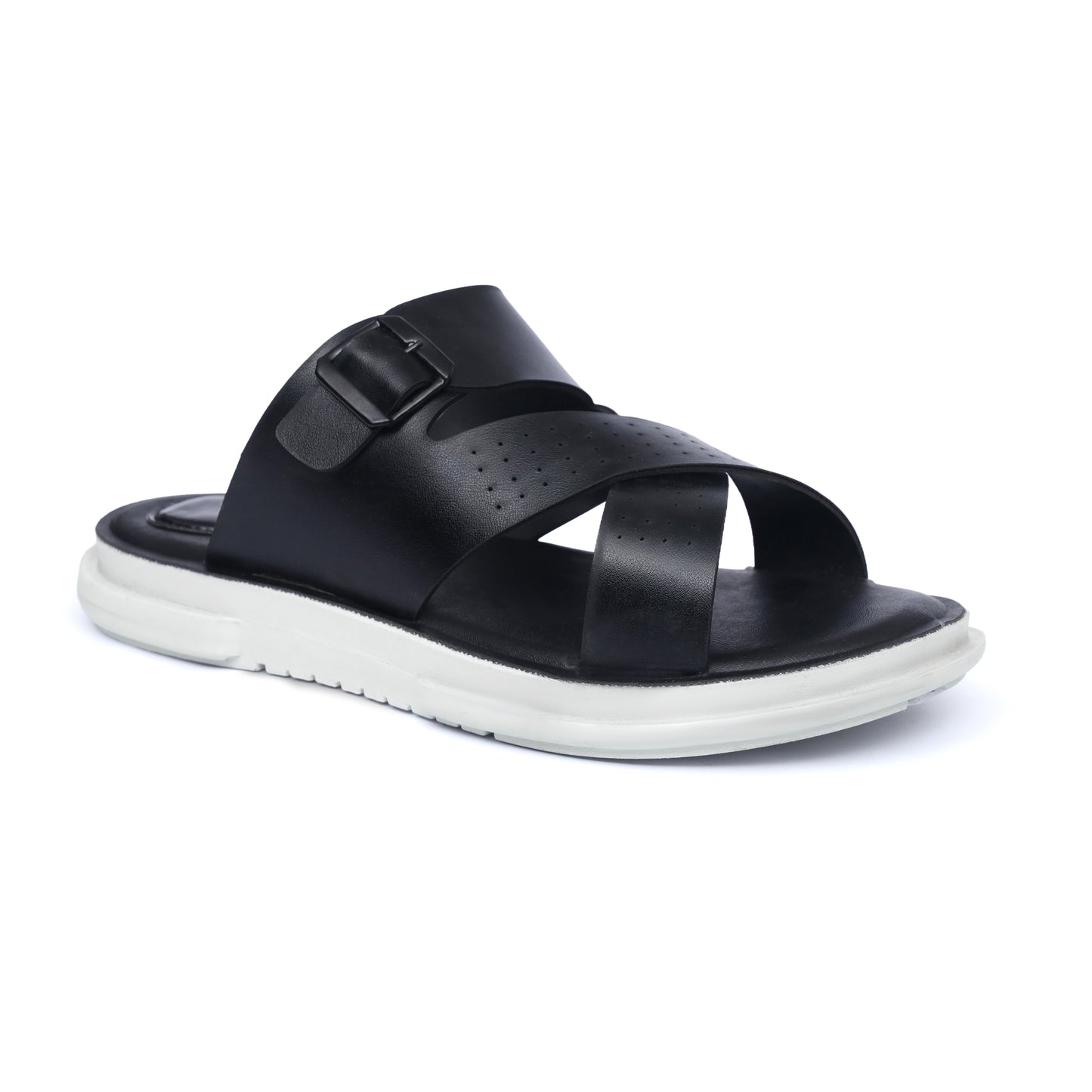 Dotted Cross-Buckled Black Slides