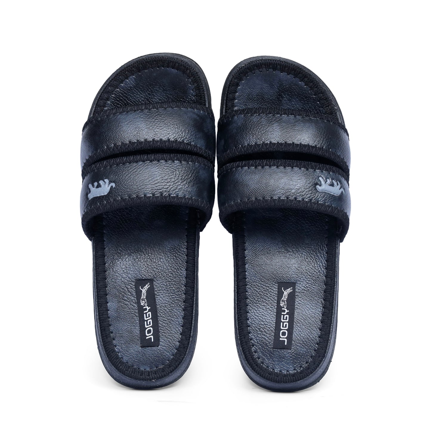 Premium Black Strap Pure Leather Slides - HE - 4
