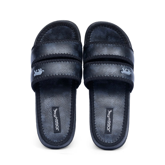Premium Black Strap Pure Leather Slides - HE - 4