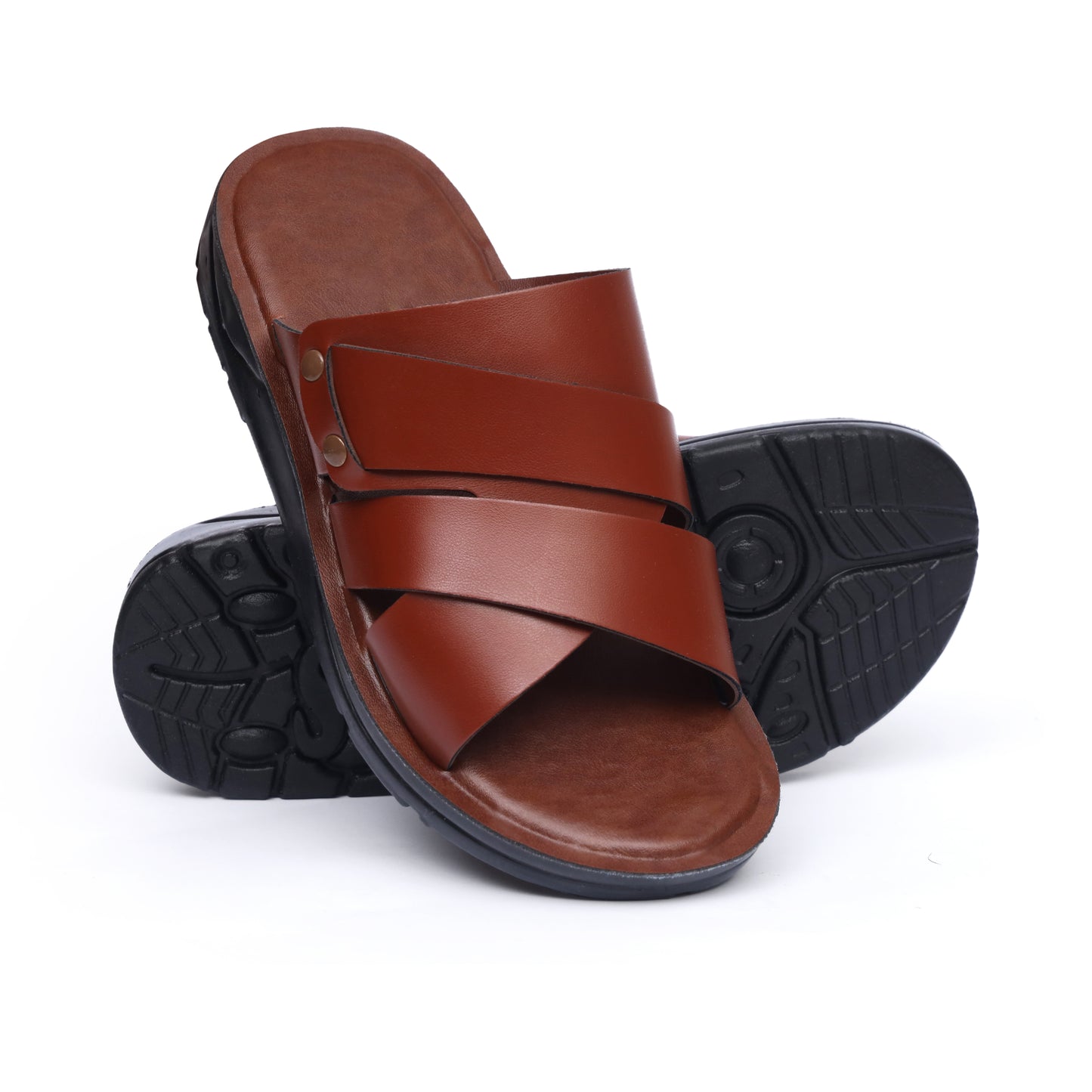 Wavy-Woven Tan Slides