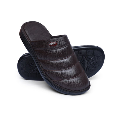 Grain Leather Brown Handmade Mule - T14