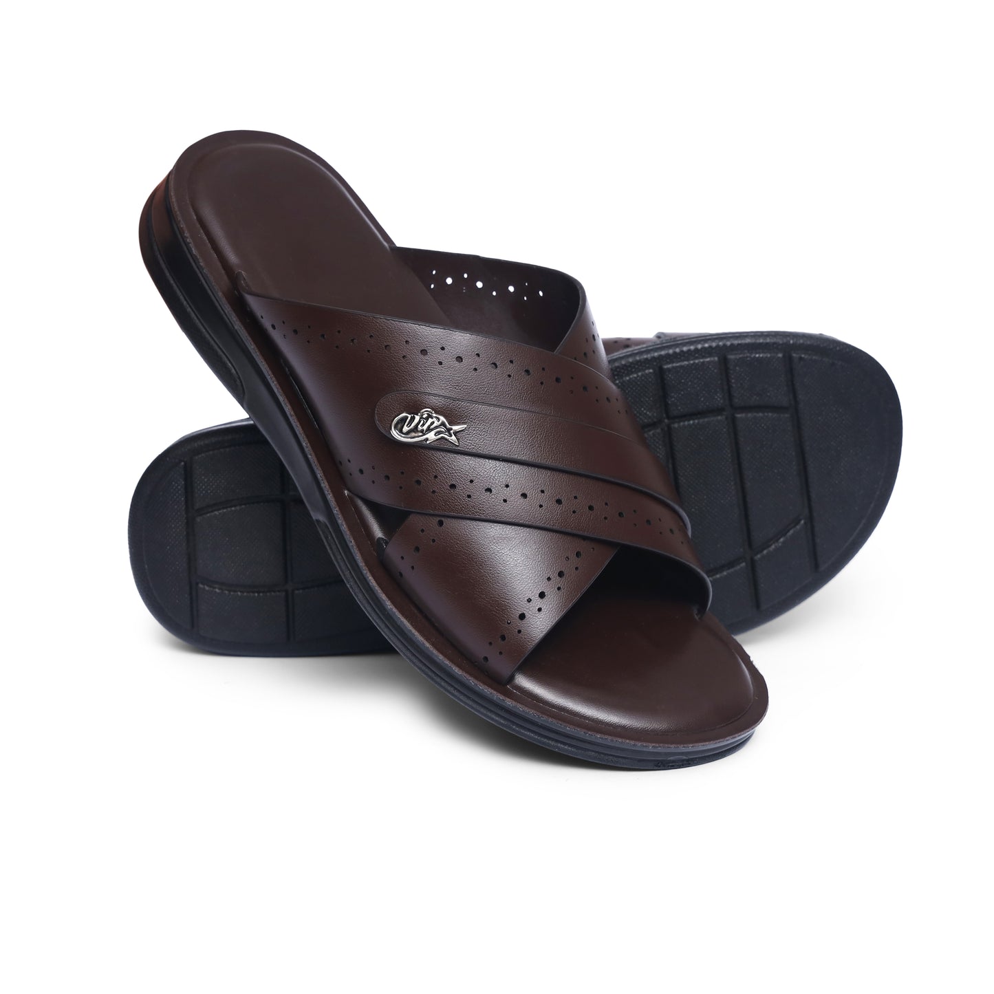 Cross-Buckled Brown Slides - W4