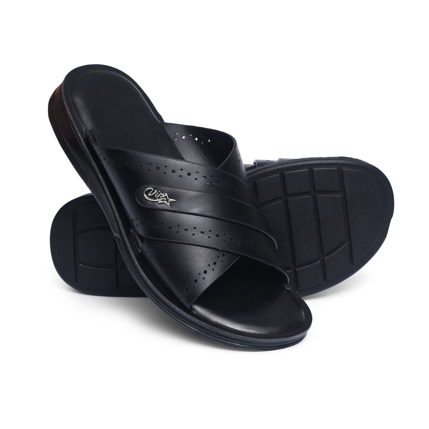 Cross-Buckled Black Slides - W4