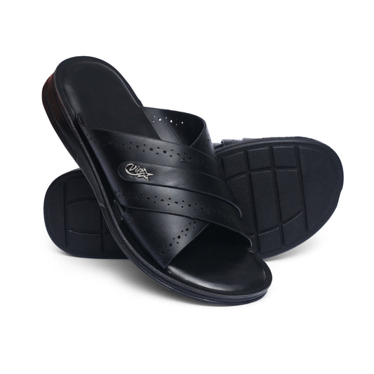 Cross-Buckled Black Slides - W4