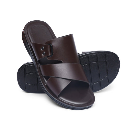 Cross-Buckled Brown Slides - W8