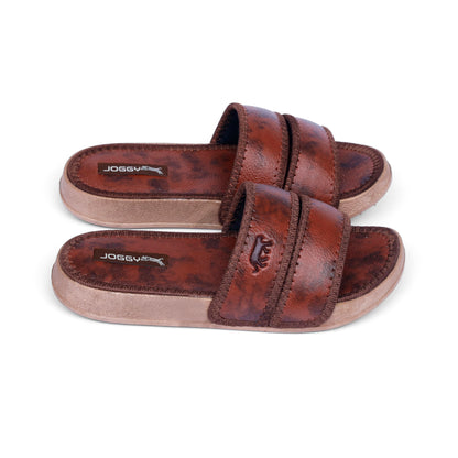 Premium Mustard Brown Strap Pure Leather Slides - HE - 4